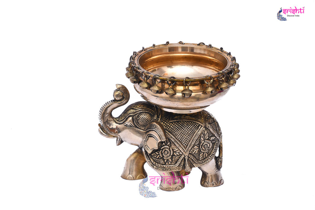 SBBU-Brass Uruli with Elephant-7.6 Inches (ISBB867)