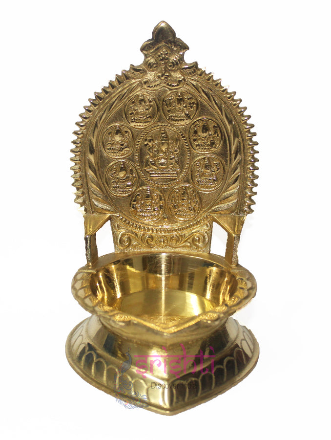 SIKB-Brass Kamakshi Diya Ashtalakshmi Embossed-5 Inches (ISKKB0118)