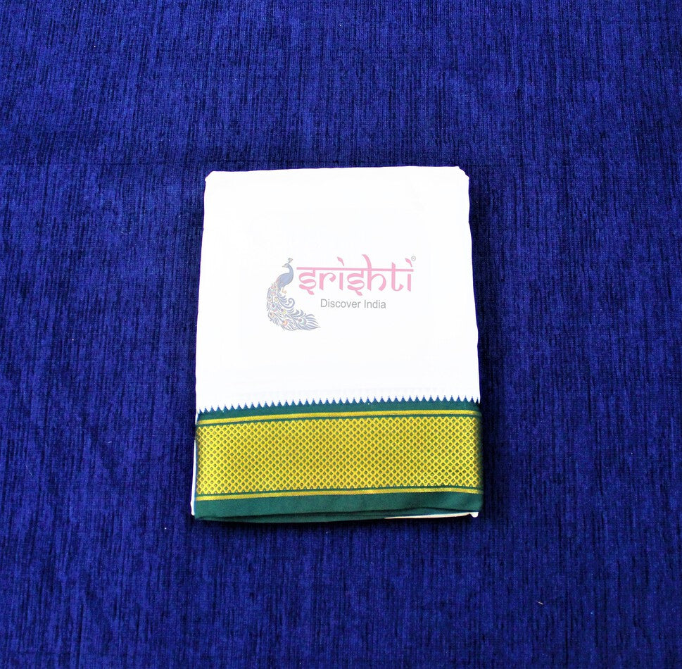 ISPDV-Srishti Premium White Silk Mylkan Dhoti/Veshti 9x5 Yards (ISPMD005)