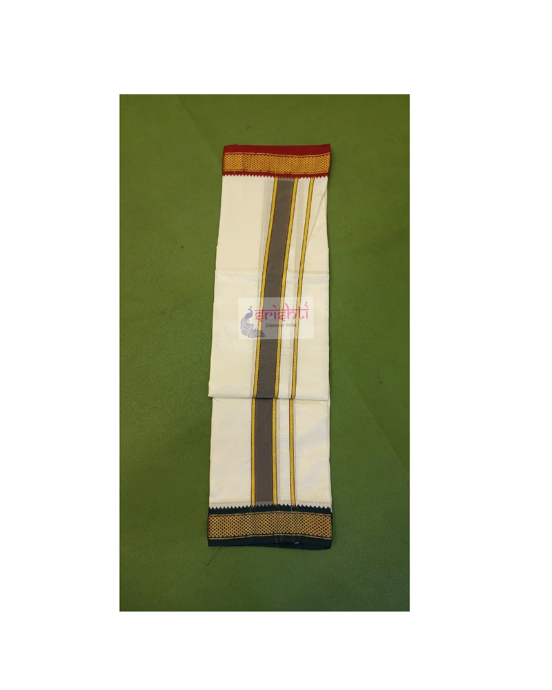 ISPDV-Srishti Half White Silk Mylkan Dhoti/Veshti 4 Yards (ISSMD007)