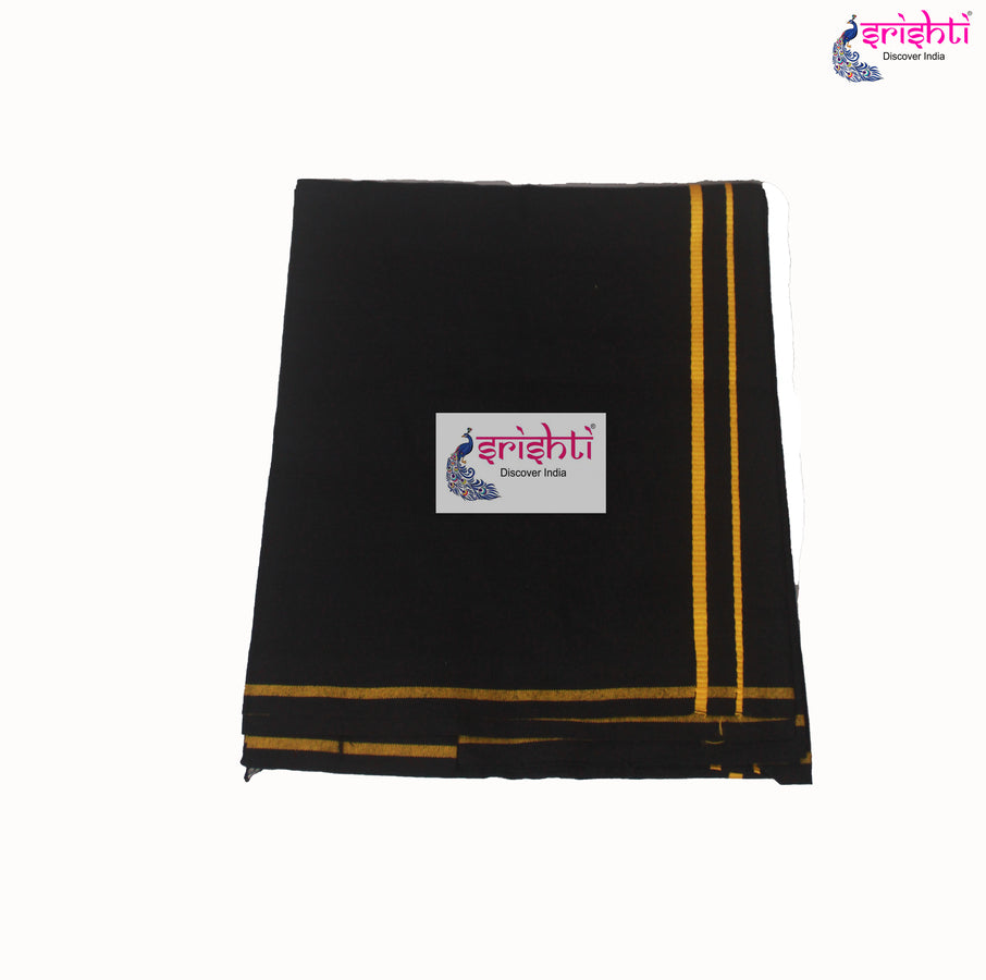 SADV-Srishti Premium Men's Cotton Ayyappa Black Dhoti/vesti-4 Yards-M04