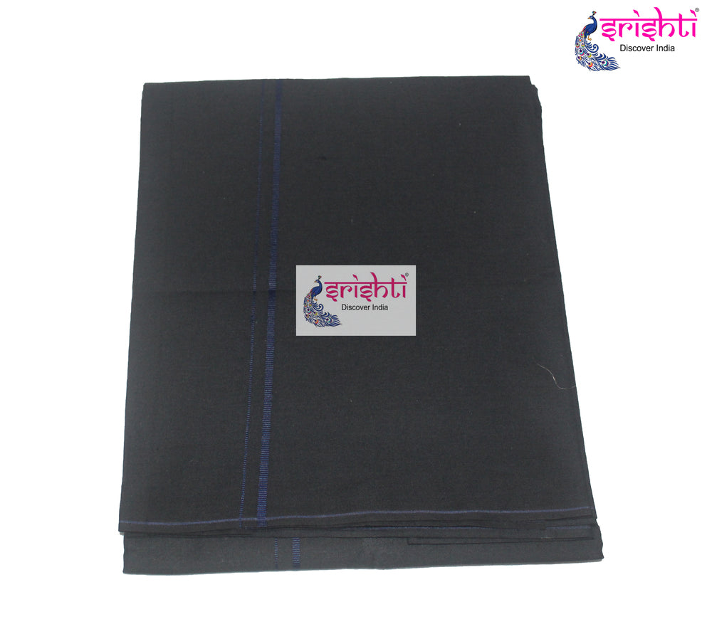 SADV-Srishti Premium men's Cotton Ayyappa Black Dhoti/Vesti-4 Yards-M05