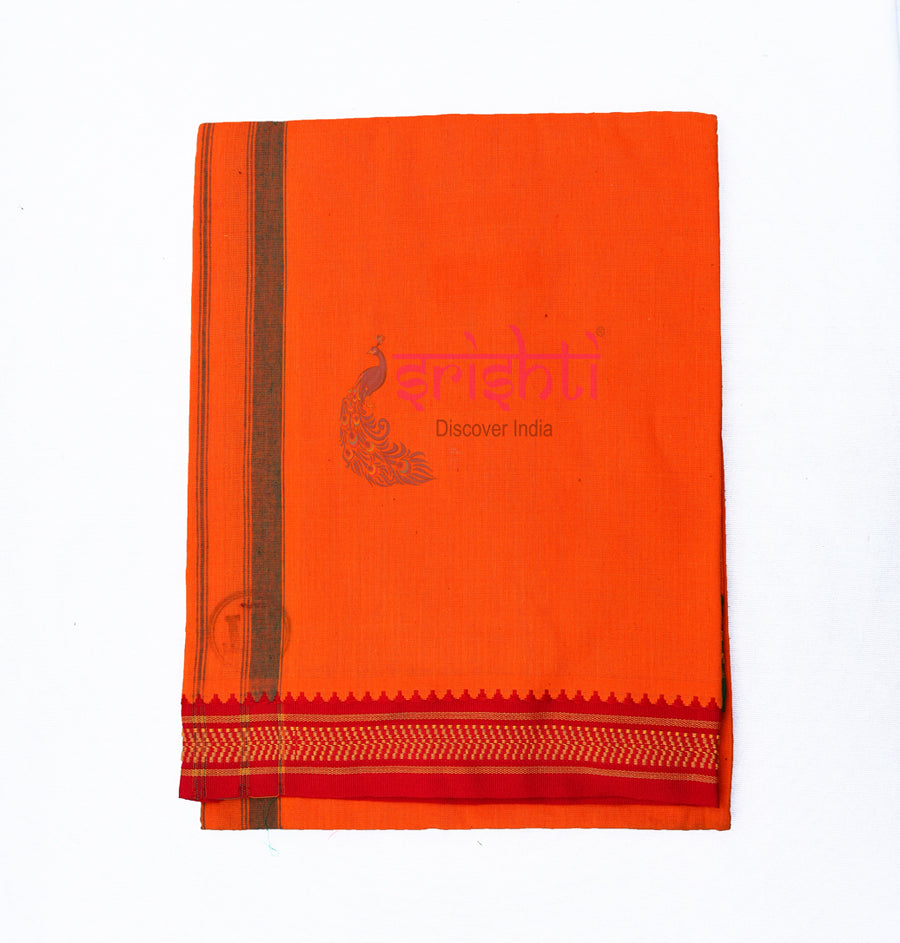 SADV-Srishti Premium Men's Cotton Ayyappa Orange  Dhoti/Veshti-4 Yardsi-M01