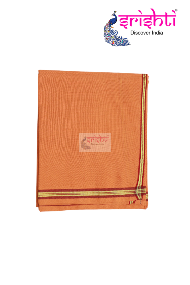 SADV-Srishti Premium Men's Cotton Ayyappa Orange Dhoti/vesti-4 Yards-M02