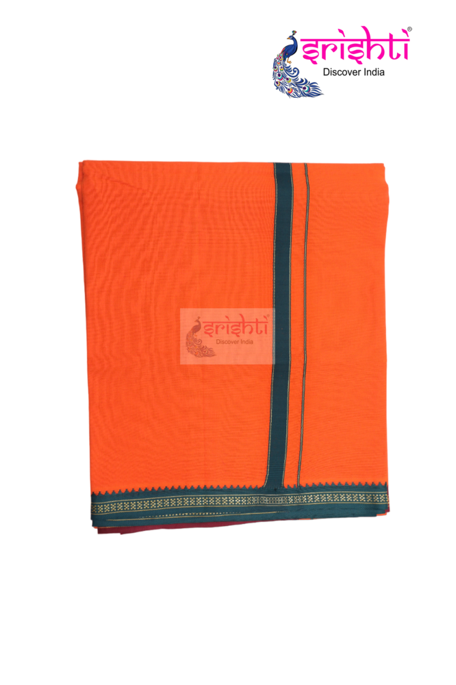 SADV-Srishti Premium Men's Cotton Ayyappa Orange Dhoti/Vesti-4 Yards-M05